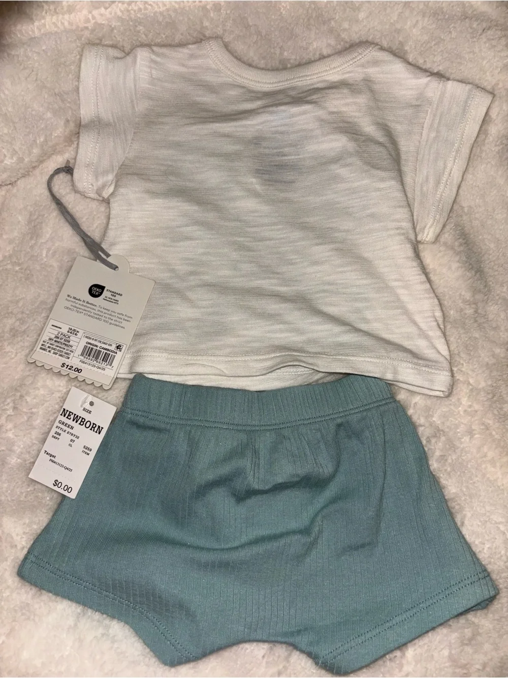 cloud island White Tee & Aqua/Yellow Shorts 2-Piece Set
